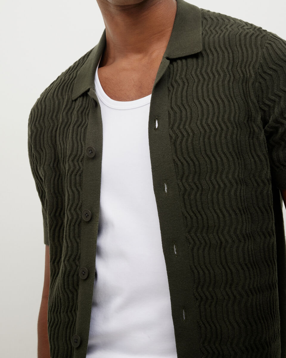 Wave Knit Button Down Short Sleeve Shirt, Khaki, hi-res